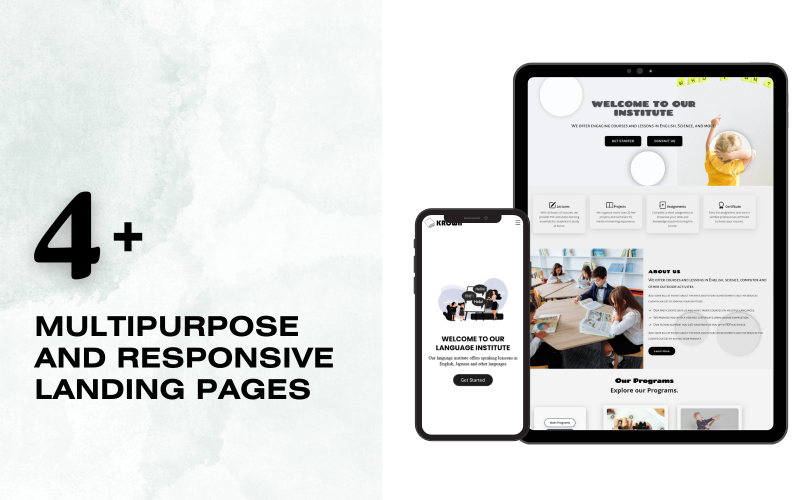 Krown MultiPurpose- Landing Page Template - 4er-Pack Vorlagen, 2 einzigartige und 2 Farbvarianten