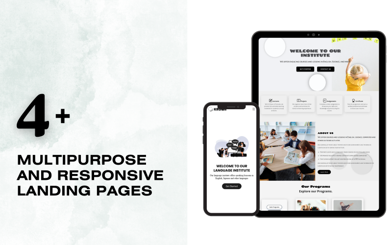 Krown MultiPurpose- Landing Page Template - Zestaw 4 szablonów, 2 unikalne i 2 warianty kolorystyczne