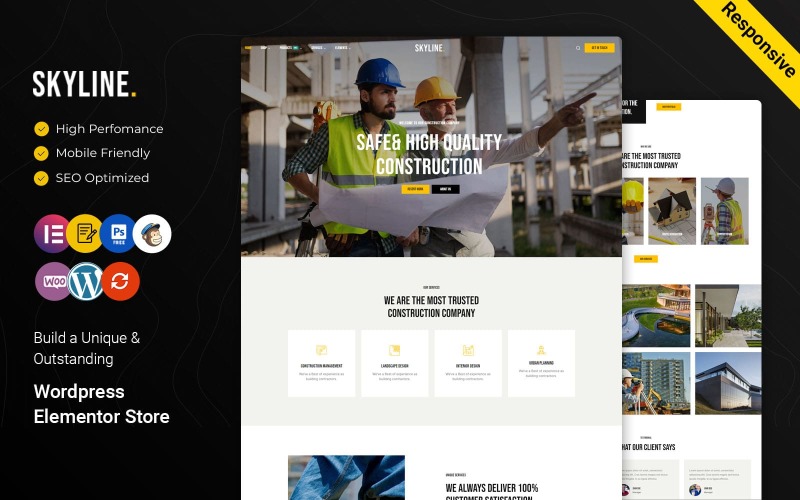 Skyline - Bouw en onroerend goed Multifunctioneel bedrijf Elementor WordPress-thema