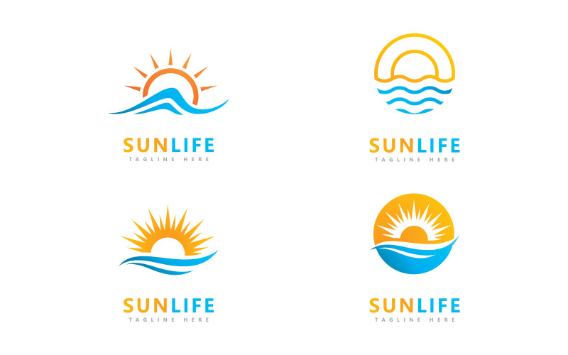 Modèle de conception de logo vectoriel de vague de soleil et d'eau V10