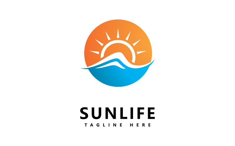 Modèle de conception de logo vectoriel de vague de soleil et d'eau V2