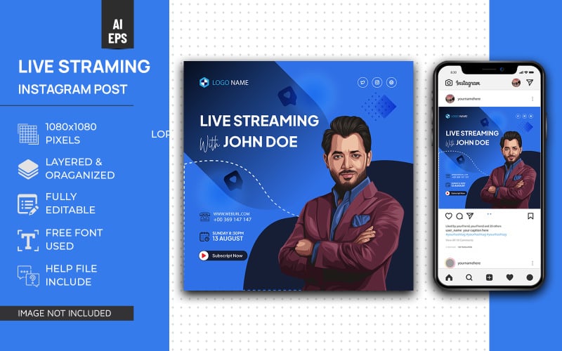 Live Streaming Business Talkshow Social Media Post Design Instagram and Facebook Template