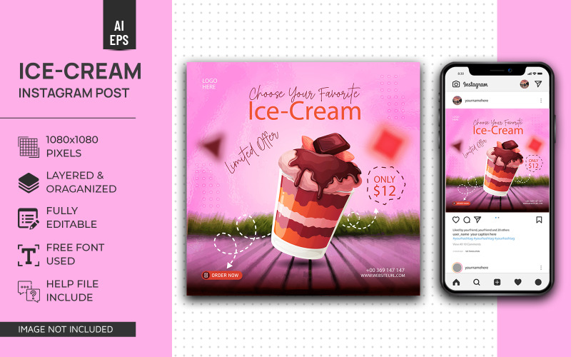 Webinar sul gelato Modello di Instagram per la progettazione di post sui social media