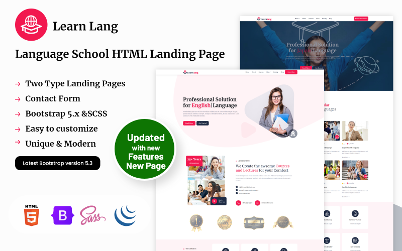 Learn Lang -语言学校HTML目标页面模板