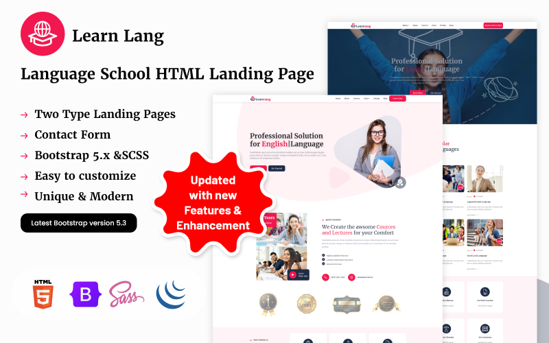 Learn Lang - Modèle de page de destination HTML pour l'école de langues