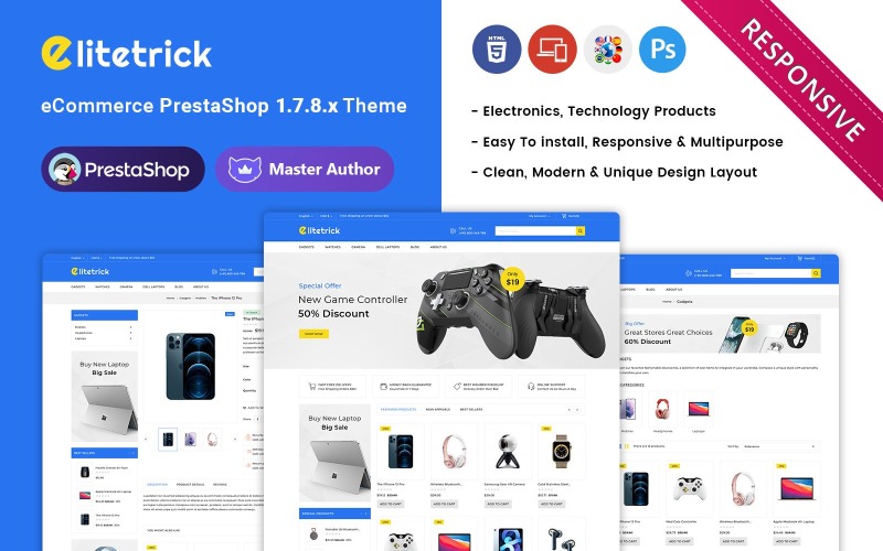 Elitetrick -电子和小工具商店的响应主题Prestashop