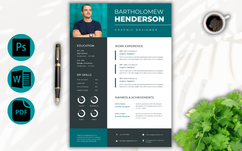 Black and Deep Green Professional Graphic Designer Resume Template