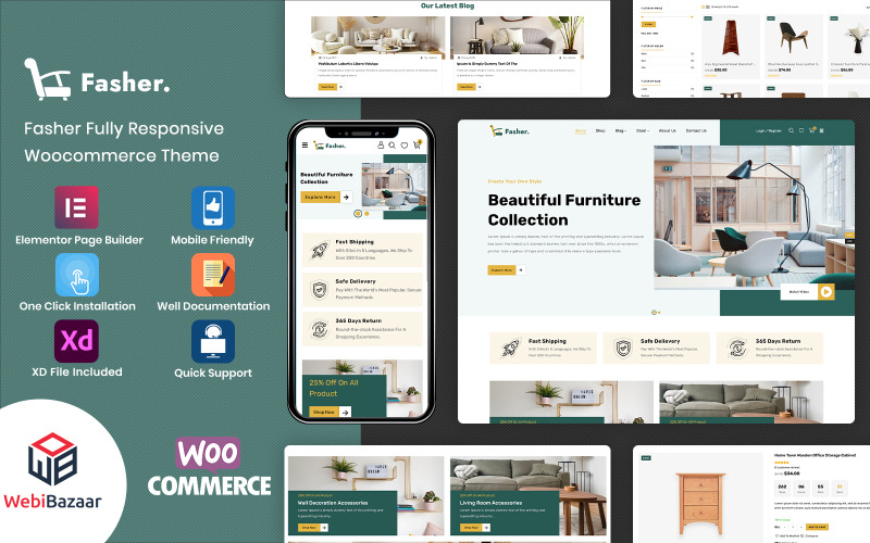 Fasher - Modello WooCommerce di Elementor per mobili