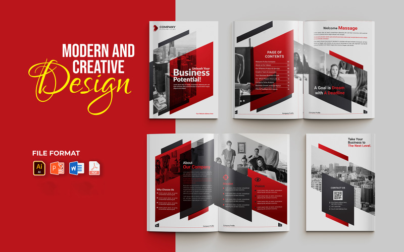 Informe anual creativo y moderno Plantilla de folleto comercial multipropósito de 24 páginas