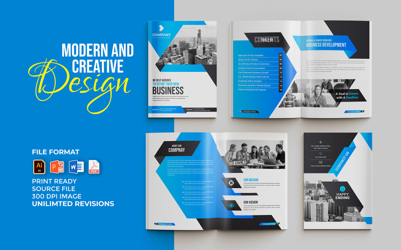Креативное и современное бизнес-предложение 16-страничный шаблон многоцелевой брошюры
