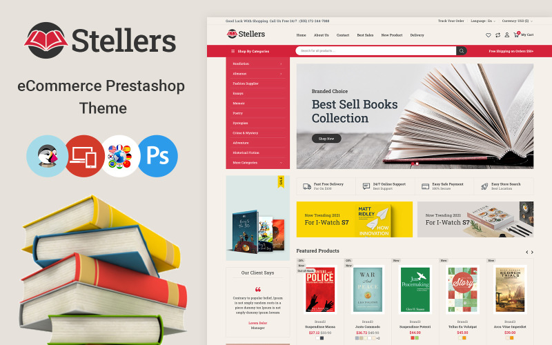 Магазин книг и канцелярских товаров Stellers PrestaShop Theme