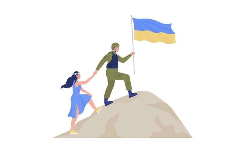 Ukrainian people achieving victory over russia semi flat color vector characters