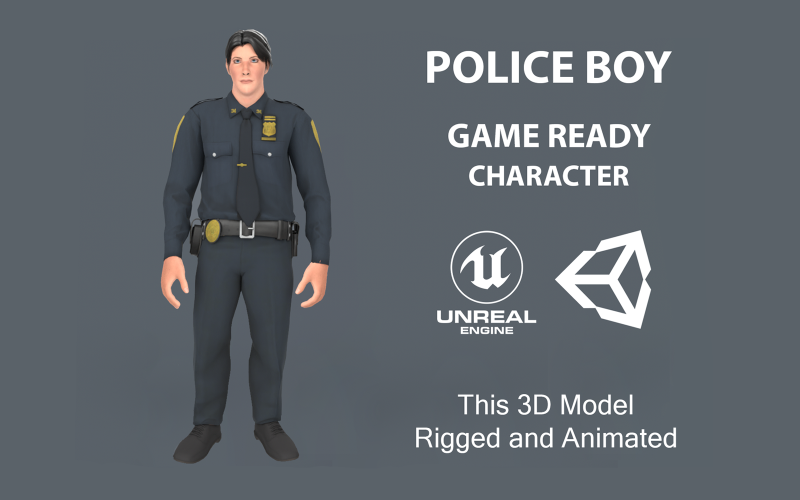 Police Boy Character Low-poly 3D modell