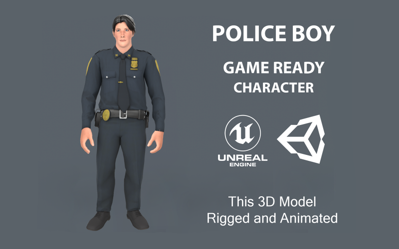 Postava policejního chlapce Low-poly 3D model