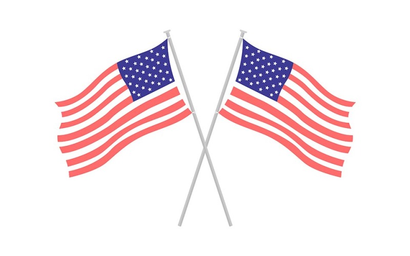 Coppia di bandiere americane nazionali oggetti vettoriali a colori semi piatti