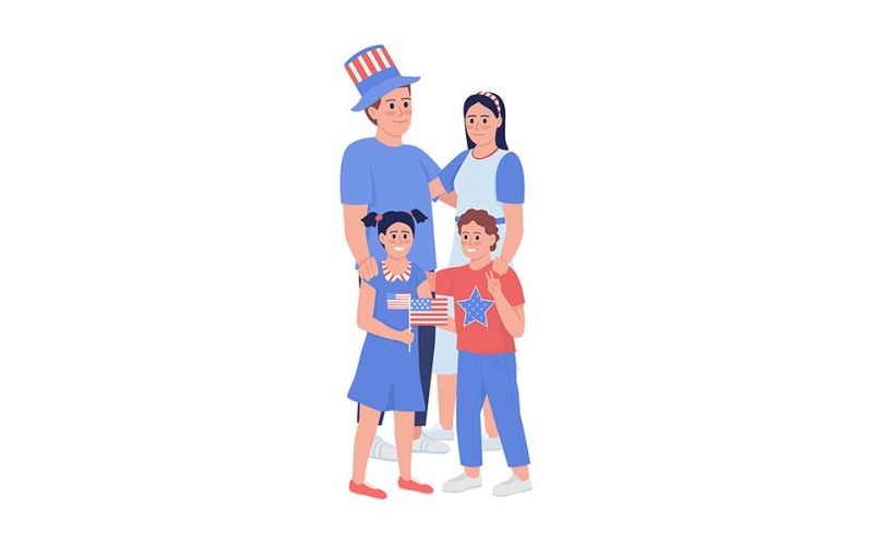 Familia con caracteres vectoriales de color semiplanos simbólicos estadounidenses