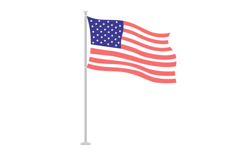 旗杆上的美国国旗半平面颜色矢量对象