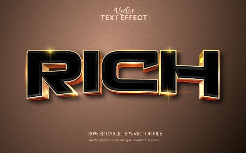 Bohatý - upravitelný textový efekt, černý a zlatý styl textu, ilustrace grafiky