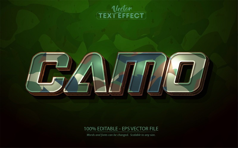 Camo - bewerkbaar teksteffect, camouflage en militaire groene tekststijl, grafische illustratie