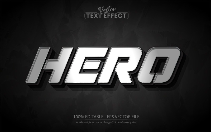 英雄-可编辑的文字效果，金属银文字风格，图形说明