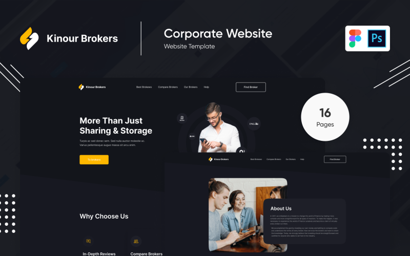 Kinour Brokers - Корпоративный сайт для Figma и Photoshop