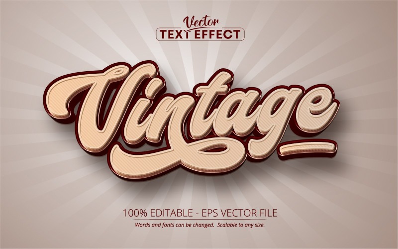 Vintage - bewerkbaar teksteffect, vintage en retro 70s 80s tekststijl, grafische illustratie