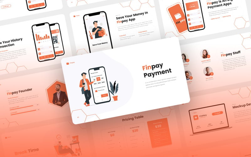 Finpay – mobilní aplikace a šablona klíčové poznámky SAAS