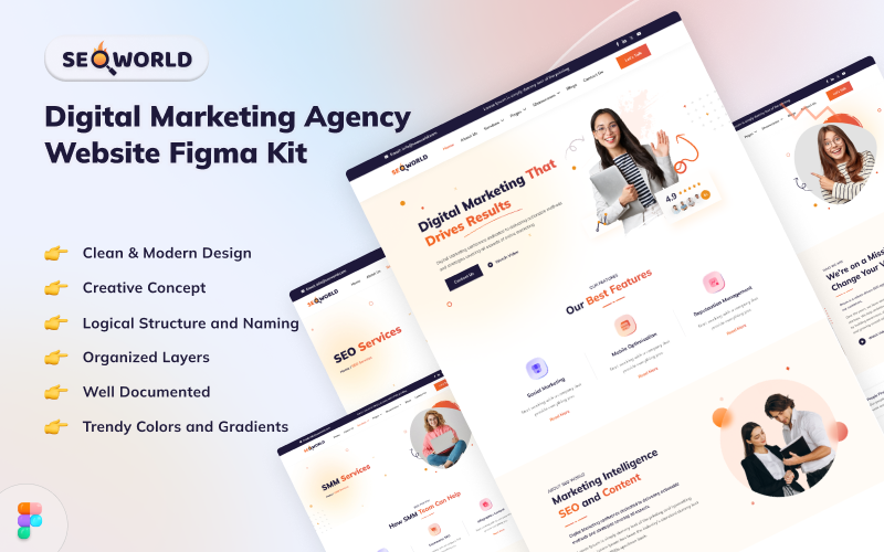 SEO World - Modèle d'interface utilisateur Figma pour site Web d'agence de marketing numérique