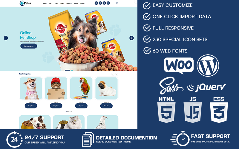 Petsa - тема WordPress для зоомагазина WooCommerce