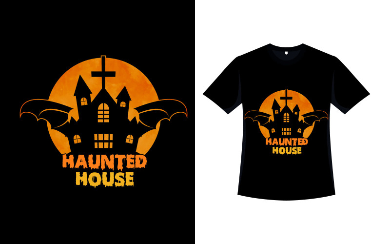 Дизайн футболки с домом с привидениями на Хэллоуин