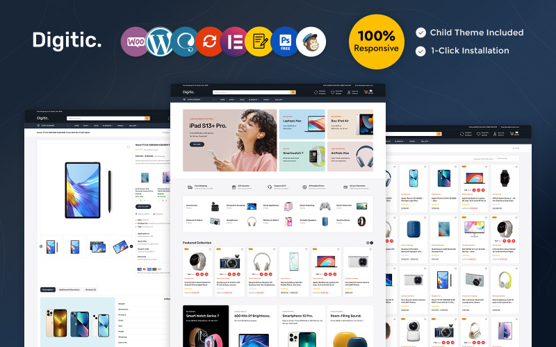 Digitic - Eletrônicos, Gadgets e Computadores Elementor Multiuso Tema Responsivo WooCommerce