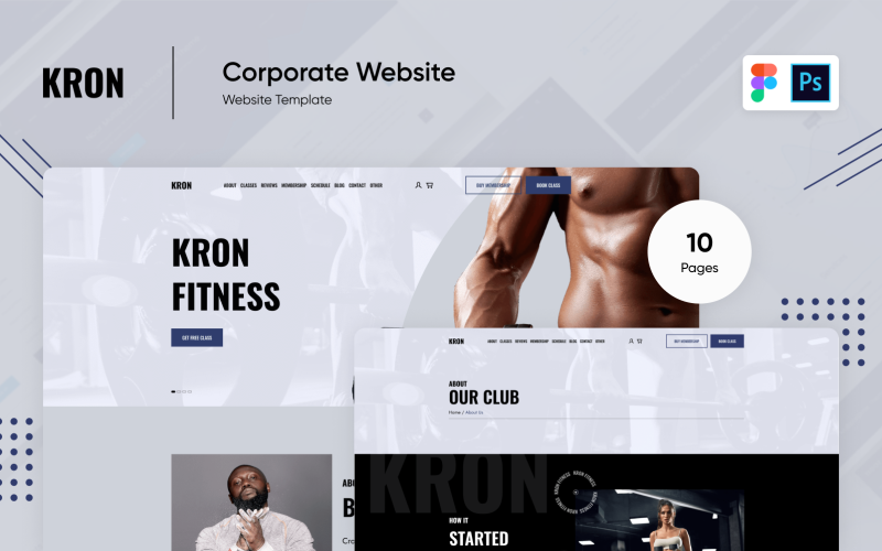 Kron健身和健身房模板Photoshop和Figma