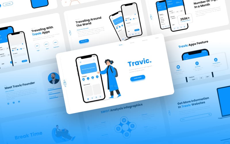 Travic - Modello PowerPoint per l'app mobile dell'agenzia di viaggi