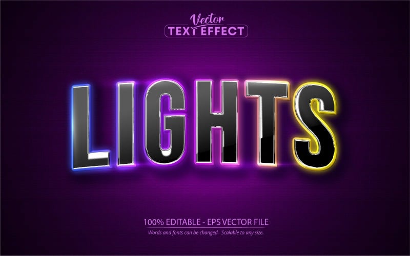 灯光:可编辑的文字效果，明亮的霓虹灯文字风格，图形插图