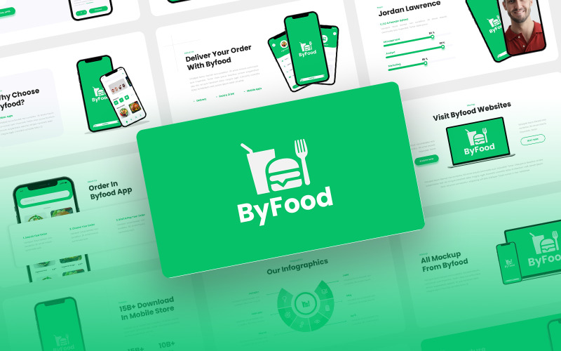 Byfood - Food Delivery Aplikacja mobilna i SAAS Szablony prezentacji PowerPoint