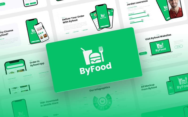 Byfood - Mobiele app voor eten bezorgen & SAAS Sjablonen PowerPoint presentatie