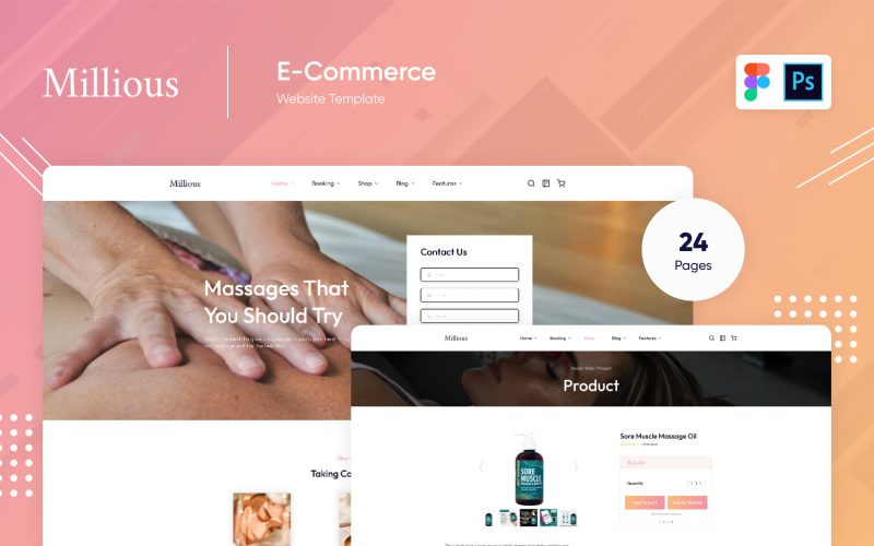 Millious One | Gyógyfürdő és szépségszalon sablon Figma és Photoshop