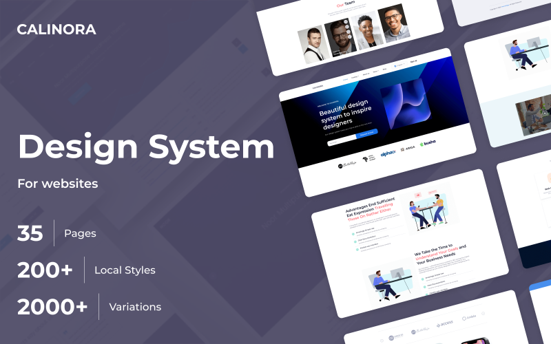 Design System Calinora - Kit d'interface utilisateur Figma et système de conception pour site Web et modèles