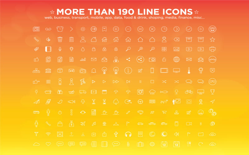 Coleção de ícones de 190 linhas | IA, 每股收益 | Fácil de editar |