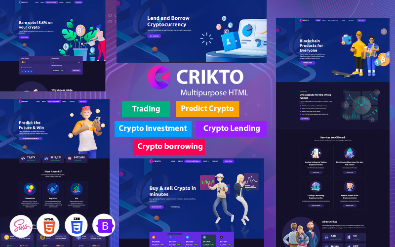 Crikto - Crypto-voorspelling, handel, investeringen en crypto-leningen, HTML5-sjabloon lenen