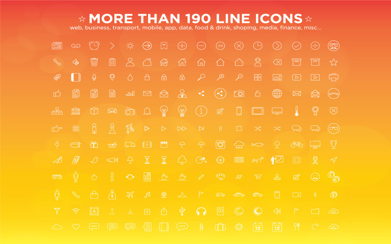 190 řádek ikony kolekce | AI, EPS | Snadné úpravy|