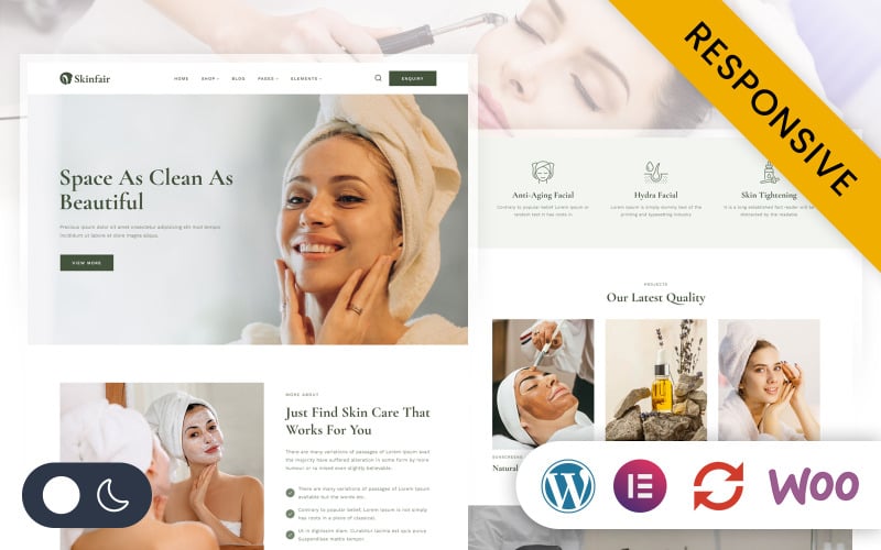 Skinfair - Cuidados com a pele, spa e beleza Elementor WordPress Responsive Theme