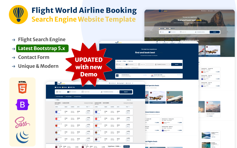 FlightWorld - Mall för webbplats för flygbolagsbokning för sökmotor
