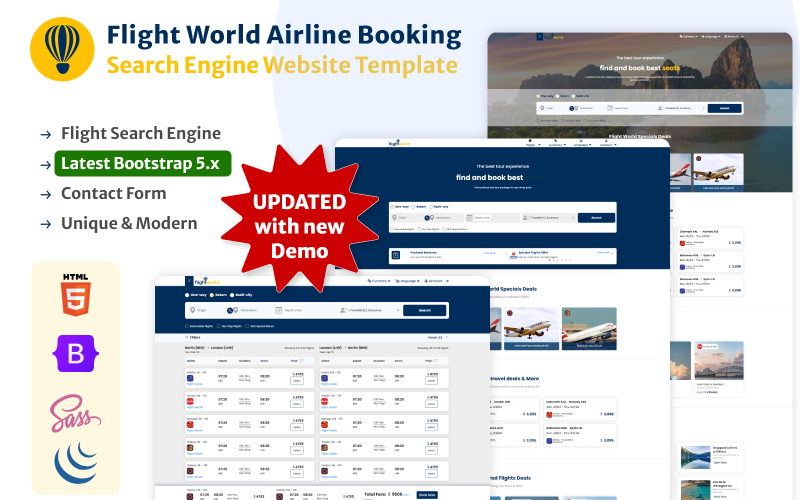 FlightWorld - Modèle de site Web de moteur de recherche de réservation de compagnies aériennes