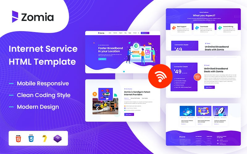 Zomia – HTML5-шаблон постачальника послуг Інтернету й Інтернету