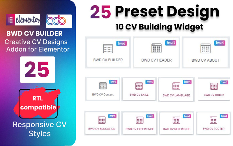 CV Builder WordPress-plugin för Elementor Page Builder