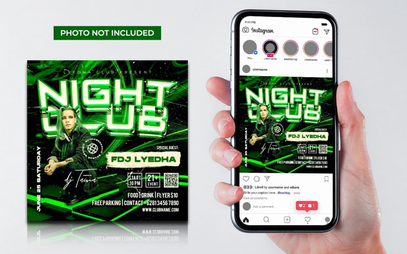 Green Black Night Club Dj Party Flyer社交媒体