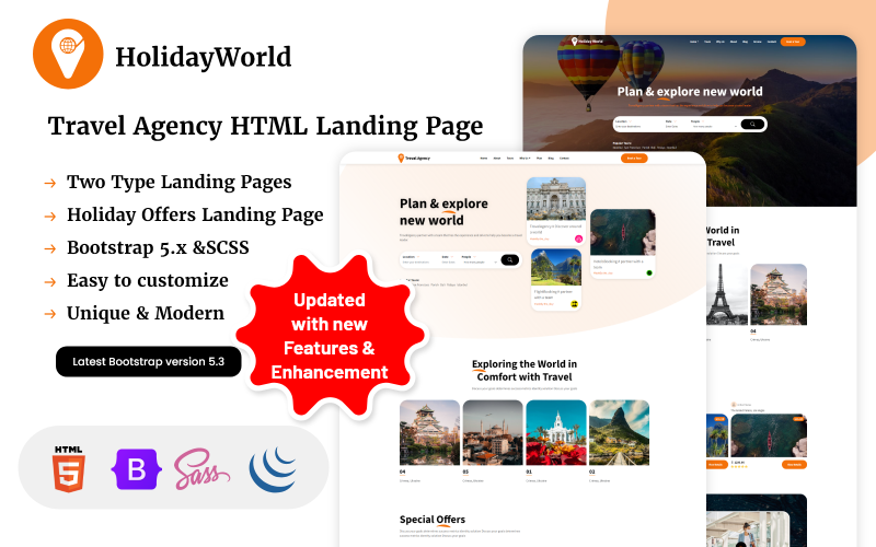 HolidayWorld - Biuro podróży HTML Landing Page