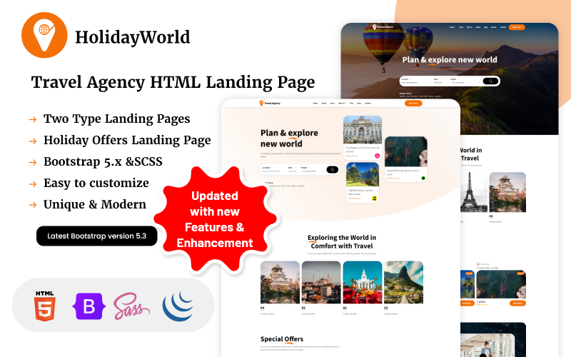 HolidayWorld – цільова сторінка туристичного агентства HTML