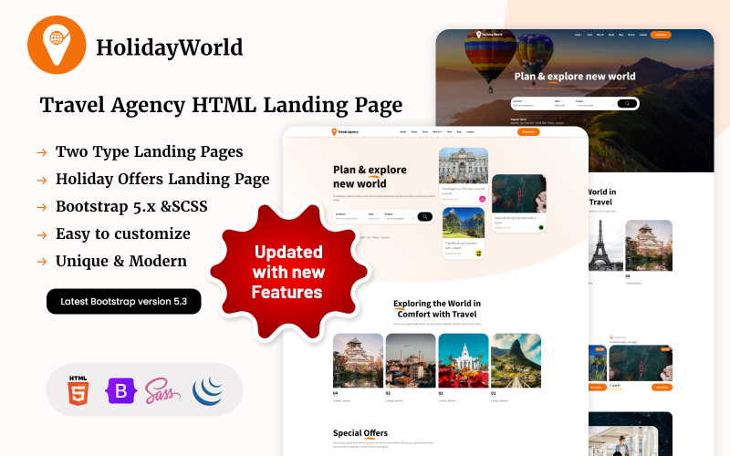 HolidayWorld - HTML целевая страница туристического агентства